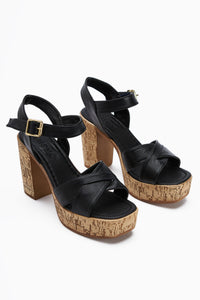 Hera Black Cross-Strap Platform Heeled Sandals for Women