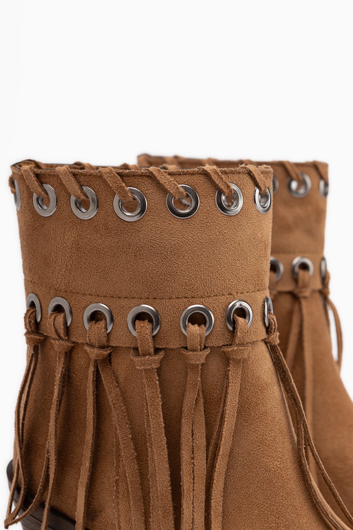 Nessa Tan Suede Fringed Chunky Heeled Women’s Cowboy Boots