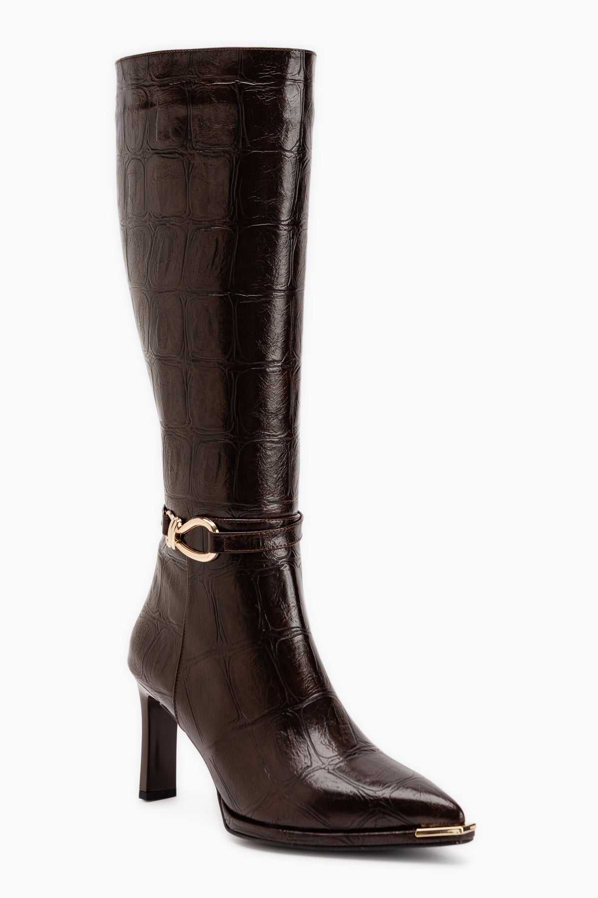 Lovis Brown Crocodile Pattern Buckle Detailed Women’s Boots