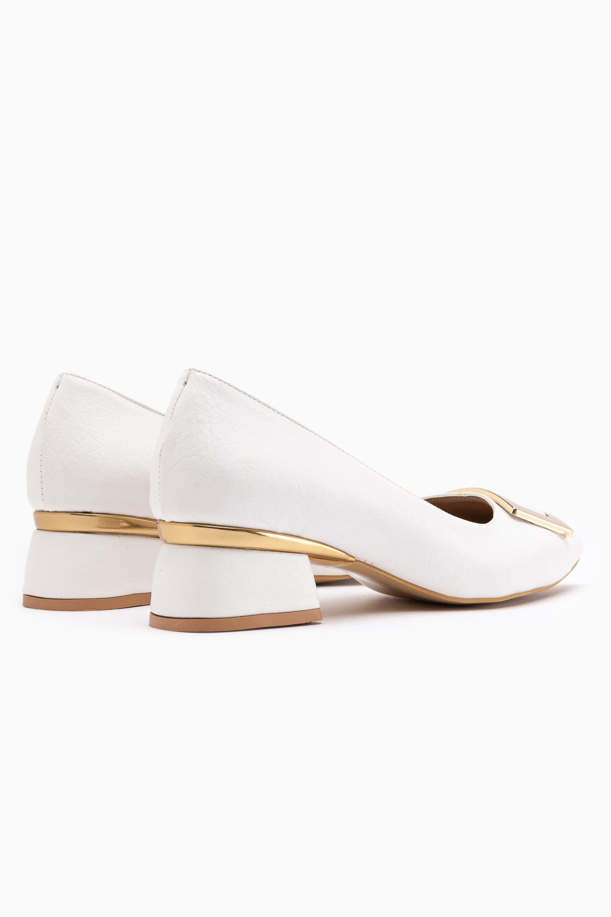 Charoline White Buckled Short Heeled Pointed Shoes