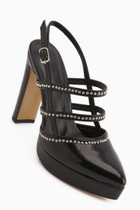 Milea Black Studded Women’s Platform Heeled Shoes
