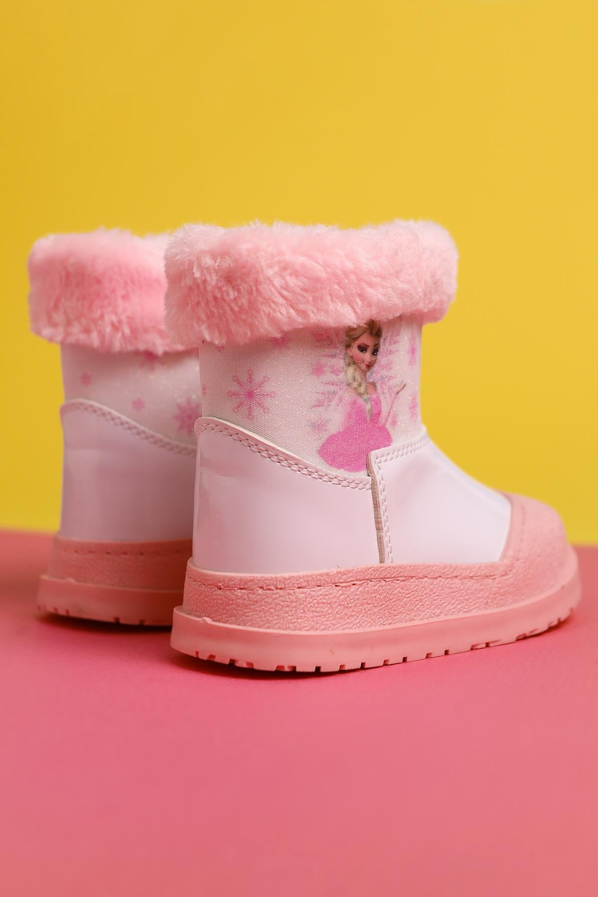 Elea Pink Striped Character Print Fur-Lined Baby Boots