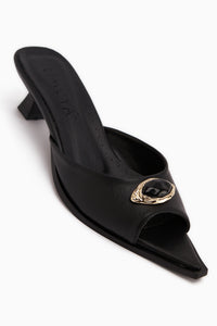 Dania Black Buckled Short Heeled Women’s Slippers