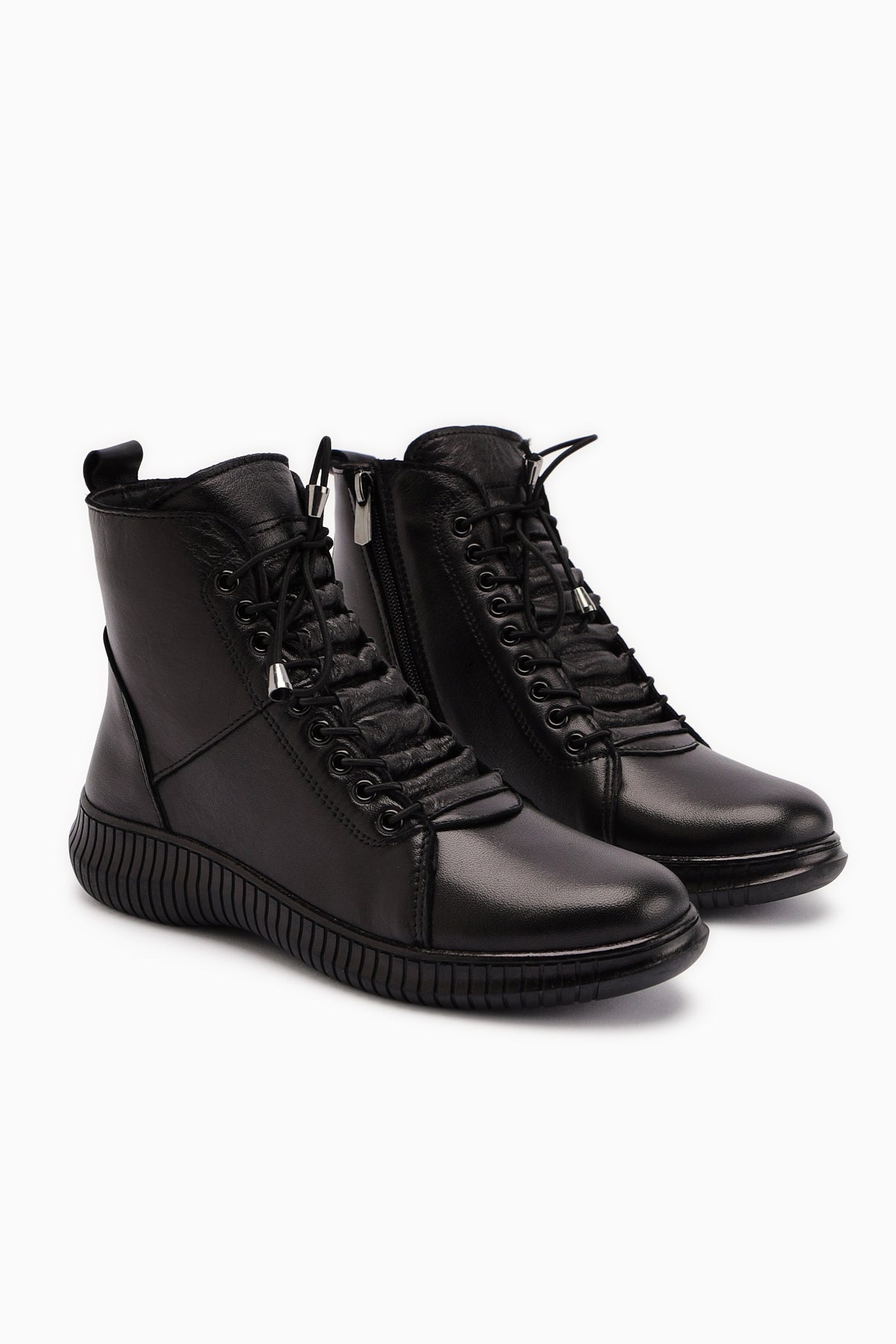 Jina Genuine Leather – Black Lace-Up Boot (Women)