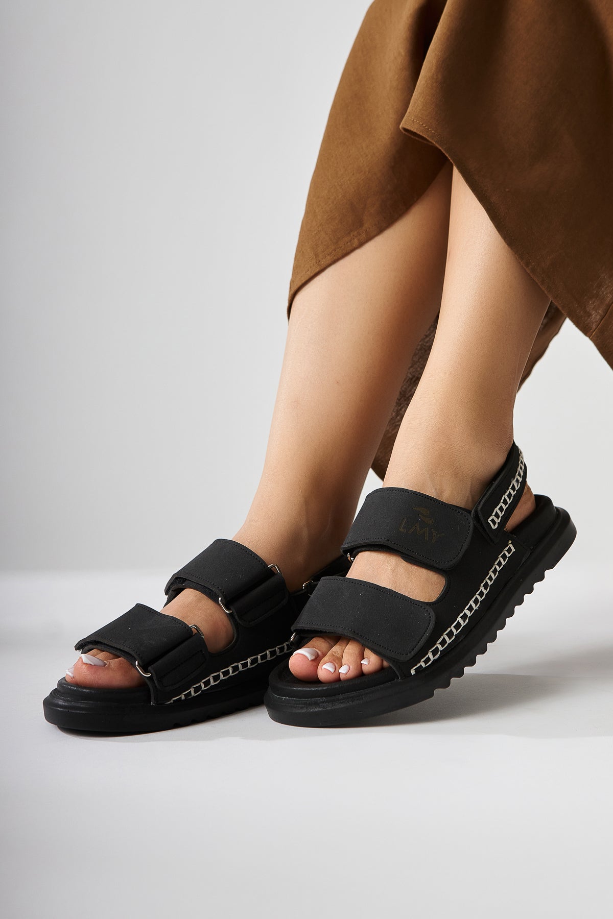 Sanna Black Embroidered Velcro Women’s Sandal