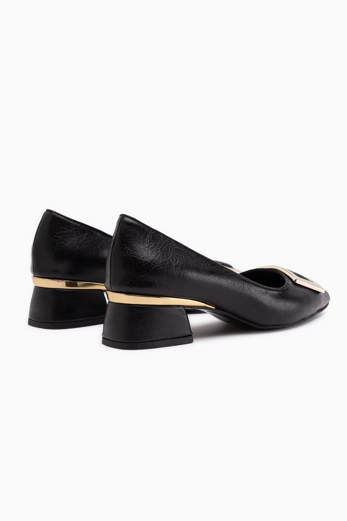 Charoline Black Buckled Short Heeled Pointed Toe Shoes