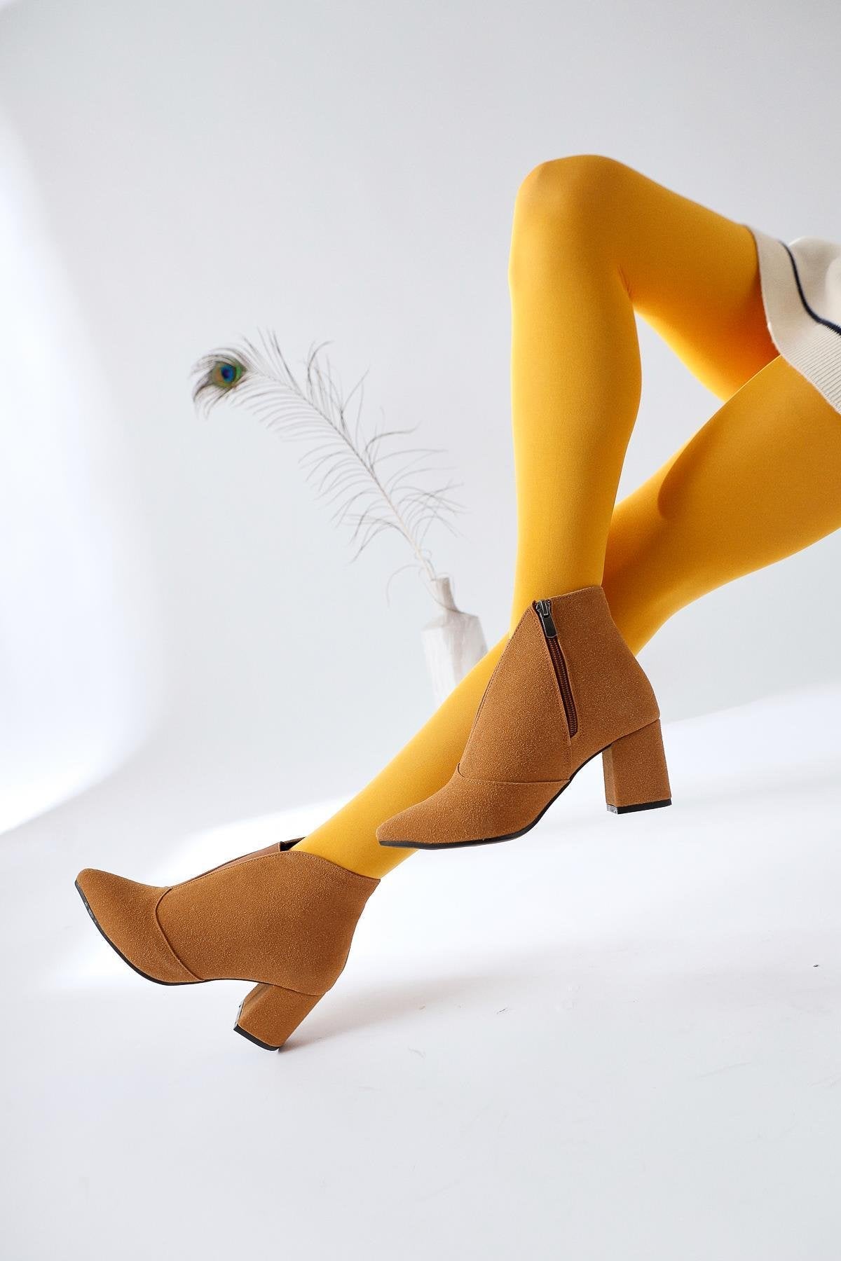 Maria Elena – Nude Suede Pointed-Toe Zippered Heeled Boot (Women)