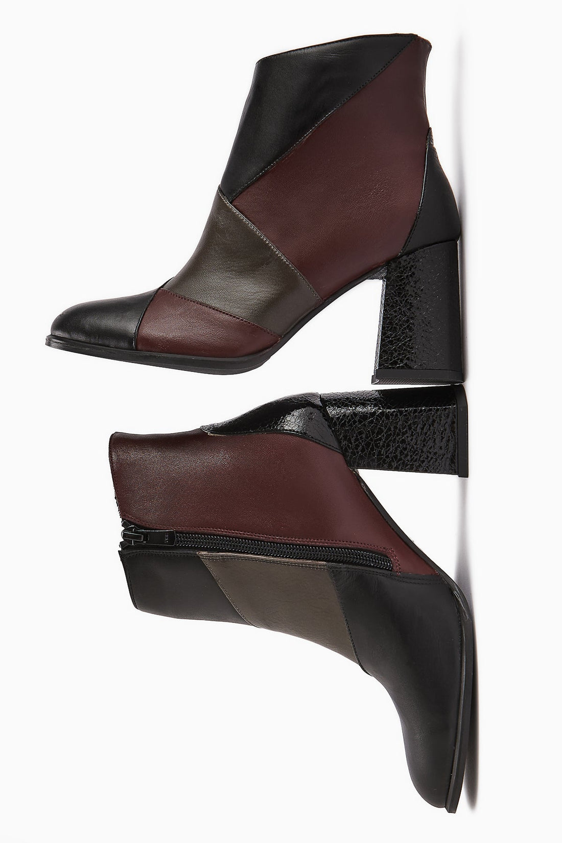 Ylwa Genuine Leather – Black Burgundy Heeled Boot (Women)