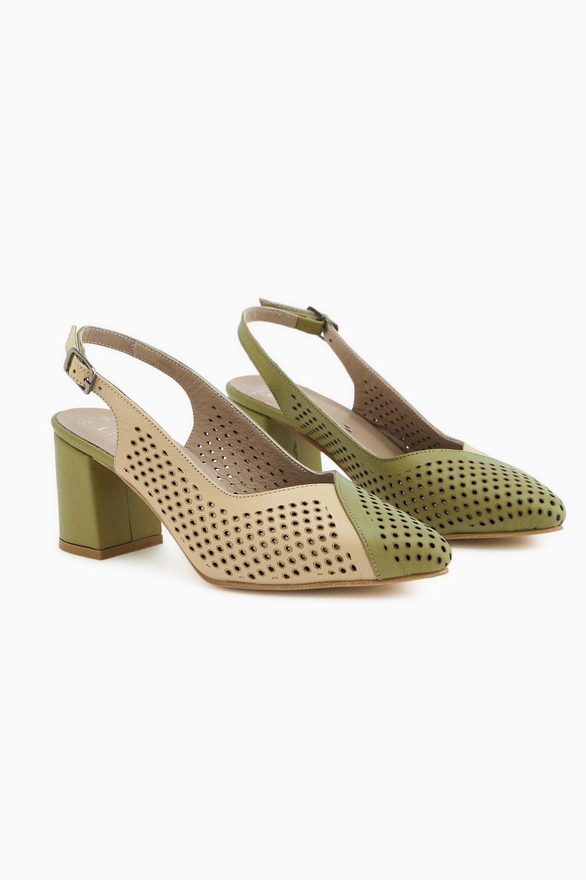 Cassie Genuine Leather Green Beige Heeled Women’s Sandal