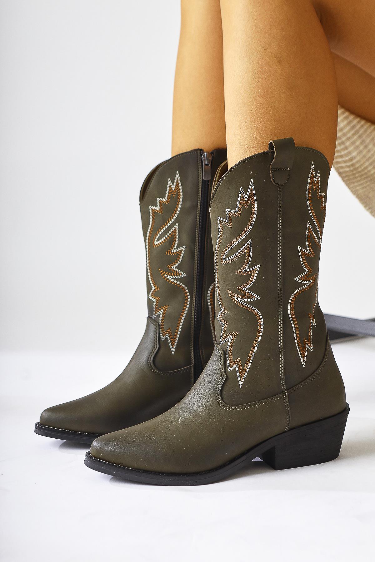 Sirinya – Olive Pointed-Toe Embroidered Western Boot (Women)