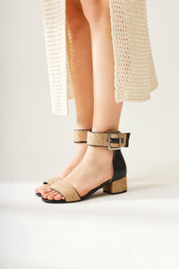 Ariola – Black Thick Straw-Strap Sandal (Women)