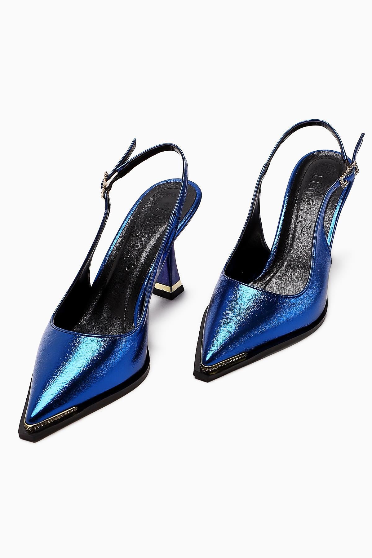 Vita Blue Stone Detailed Closed Toe Women’s Heeled Shoes