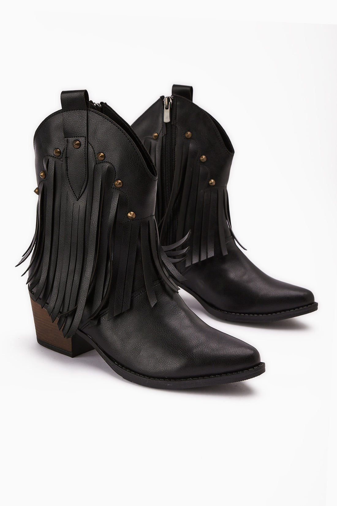 Lillebeth Black Fringed Studded Women’s Western Boots