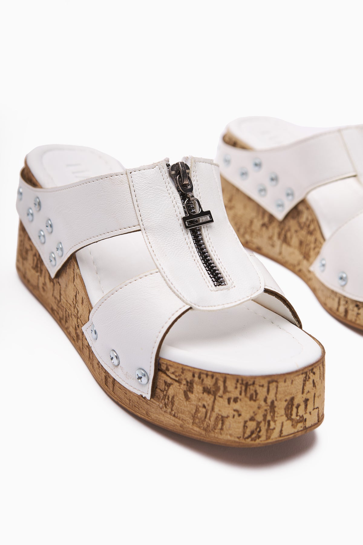 Goldis Women's White Slippers with Screw Detail