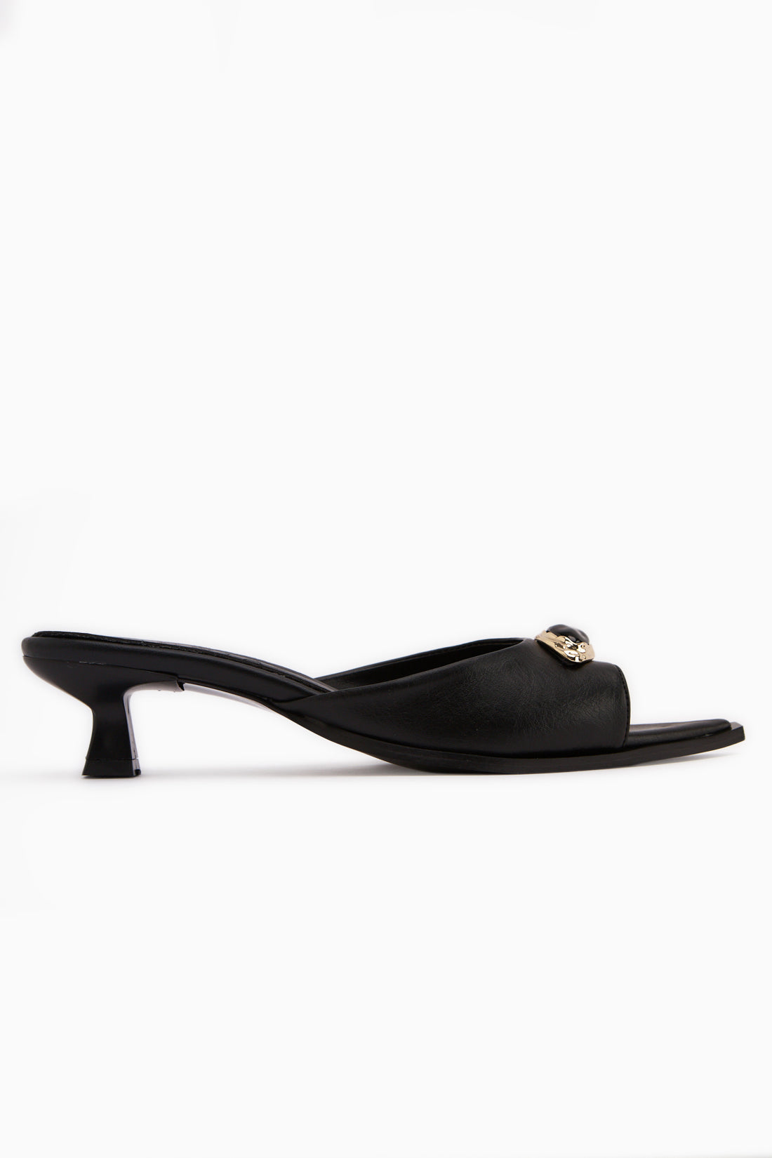 Dania Black Buckled Short Heeled Women’s Slippers