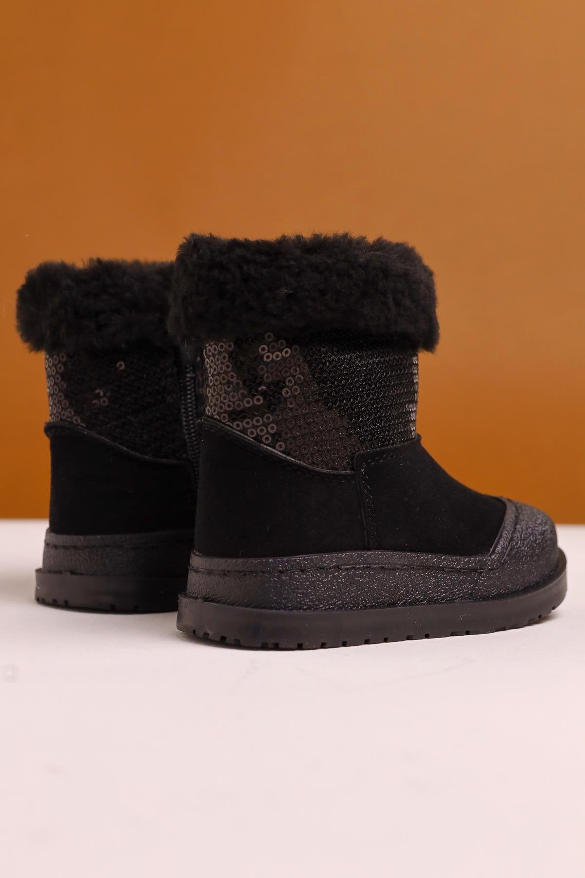 Eleen Black Sequined Fur-Lined Baby Boots