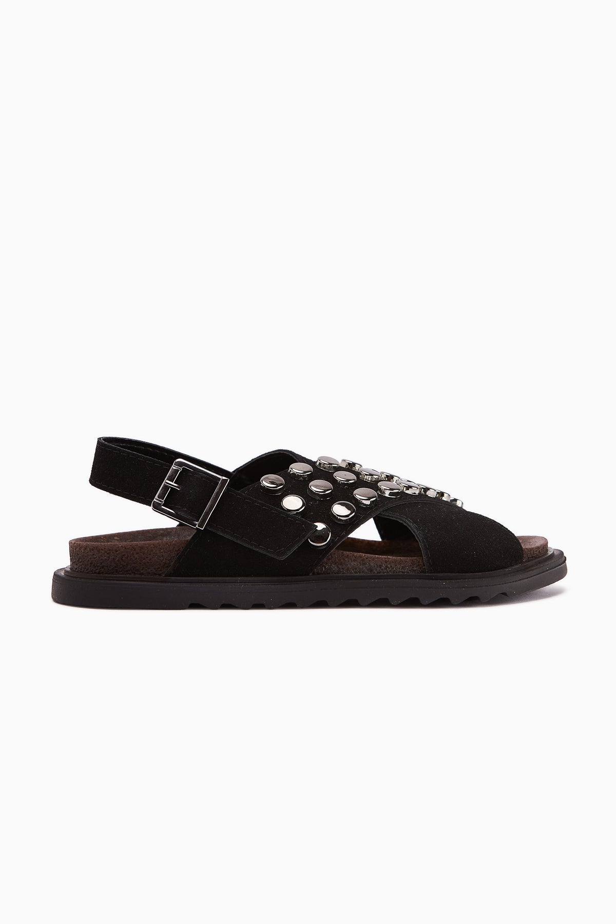 Lina Black Studded Cross-Strap Women's Sandals