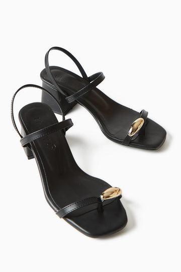 Selenya Black Thong Sandals with Buckle Detail for Women