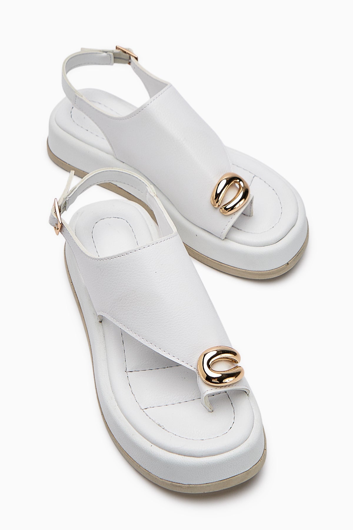 Troya White Toe-Post Buckled Women's Sandals
