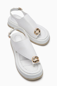 Troya White Toe-Post Buckled Women's Sandals