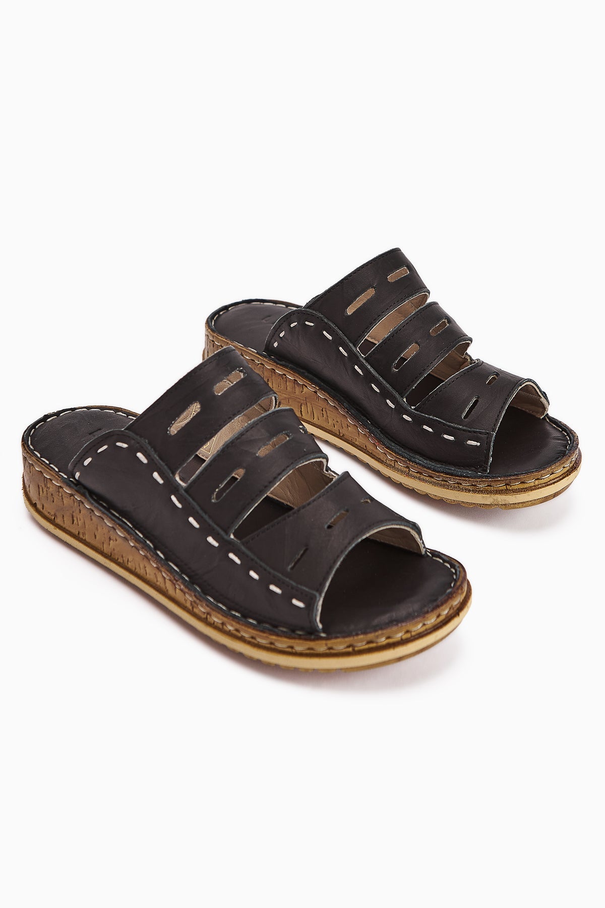 Joelle Genuine Leather Black Comfort Laser Cut Slippers