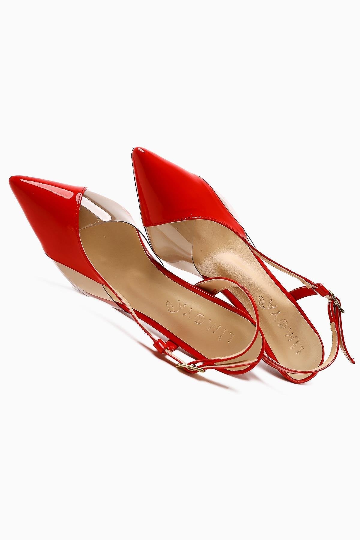 Aliah Red Patent Leather Pointed Toe Pumps with Transparent Detail