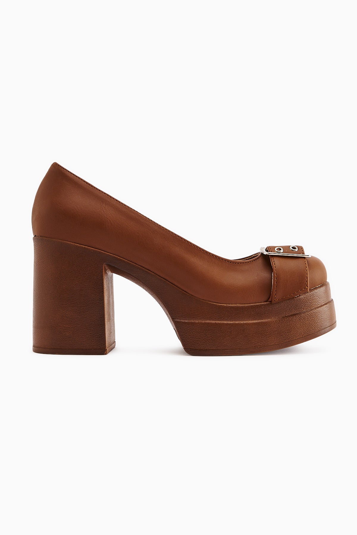 Salin Tan Buckle Detailed Open-Toe Heeled Daily Shoes