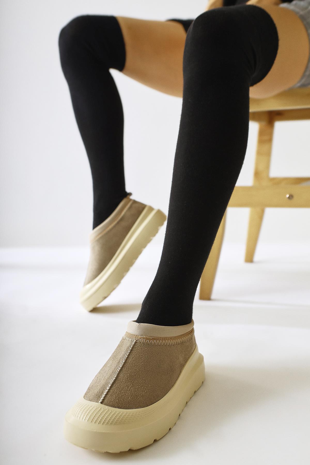Katelyn – Beige Suede-Coated Fur-Lined Shoe (Women)