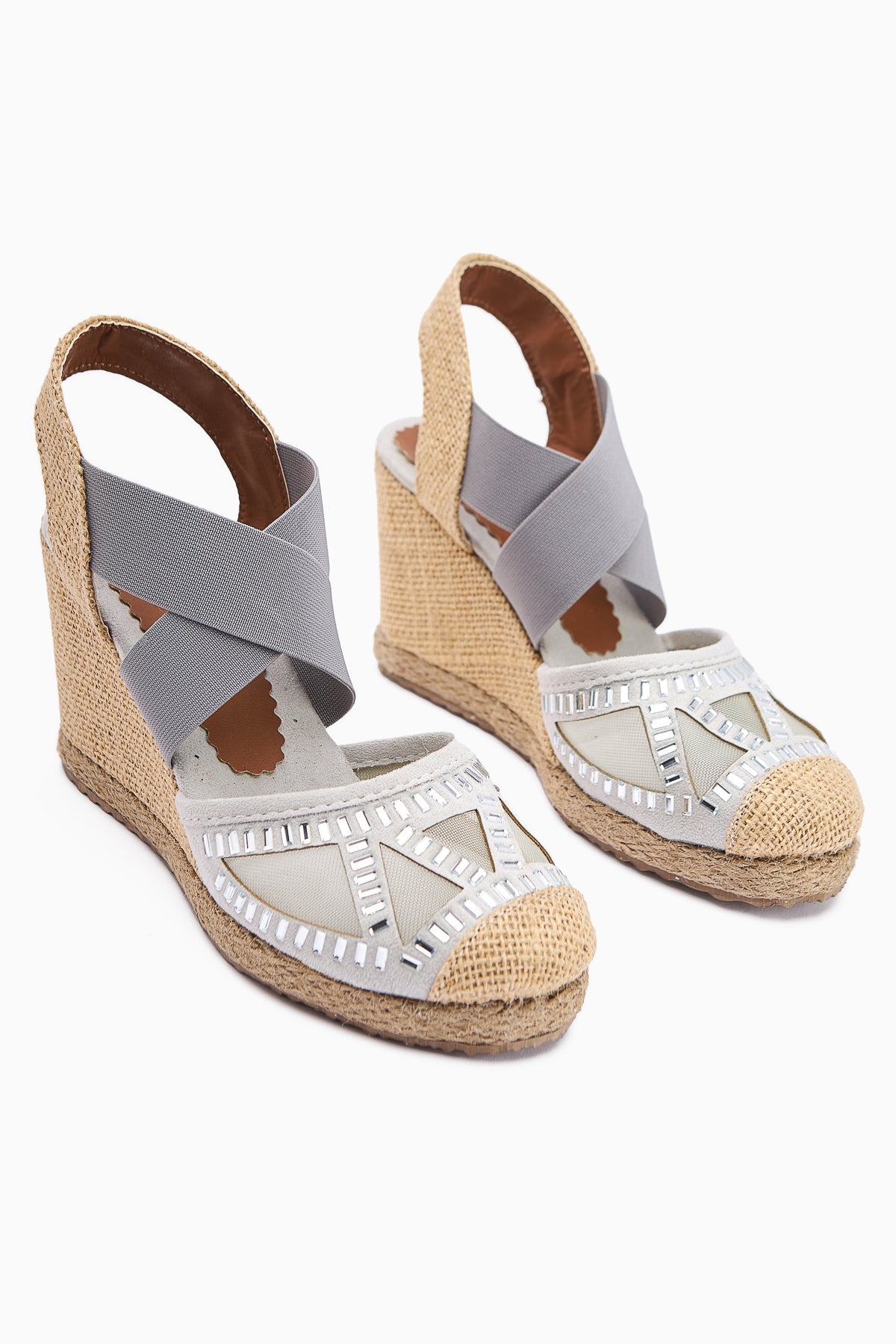 Meliza Gray Elasticated Espadrille Heeled Women's Sandals