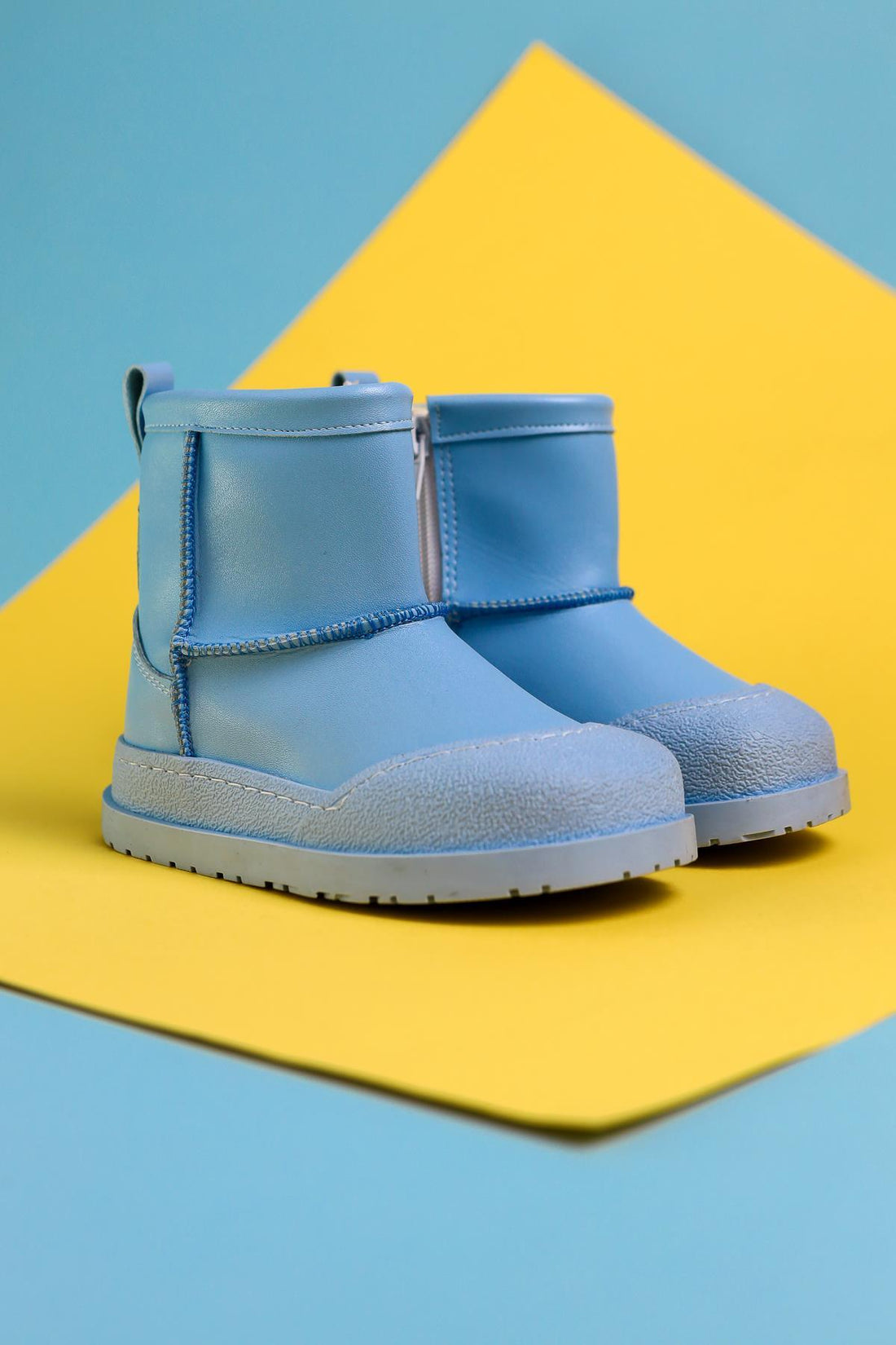 Jasmin Blue Reverse Stitch Detail Fur-Lined Kids' Boots