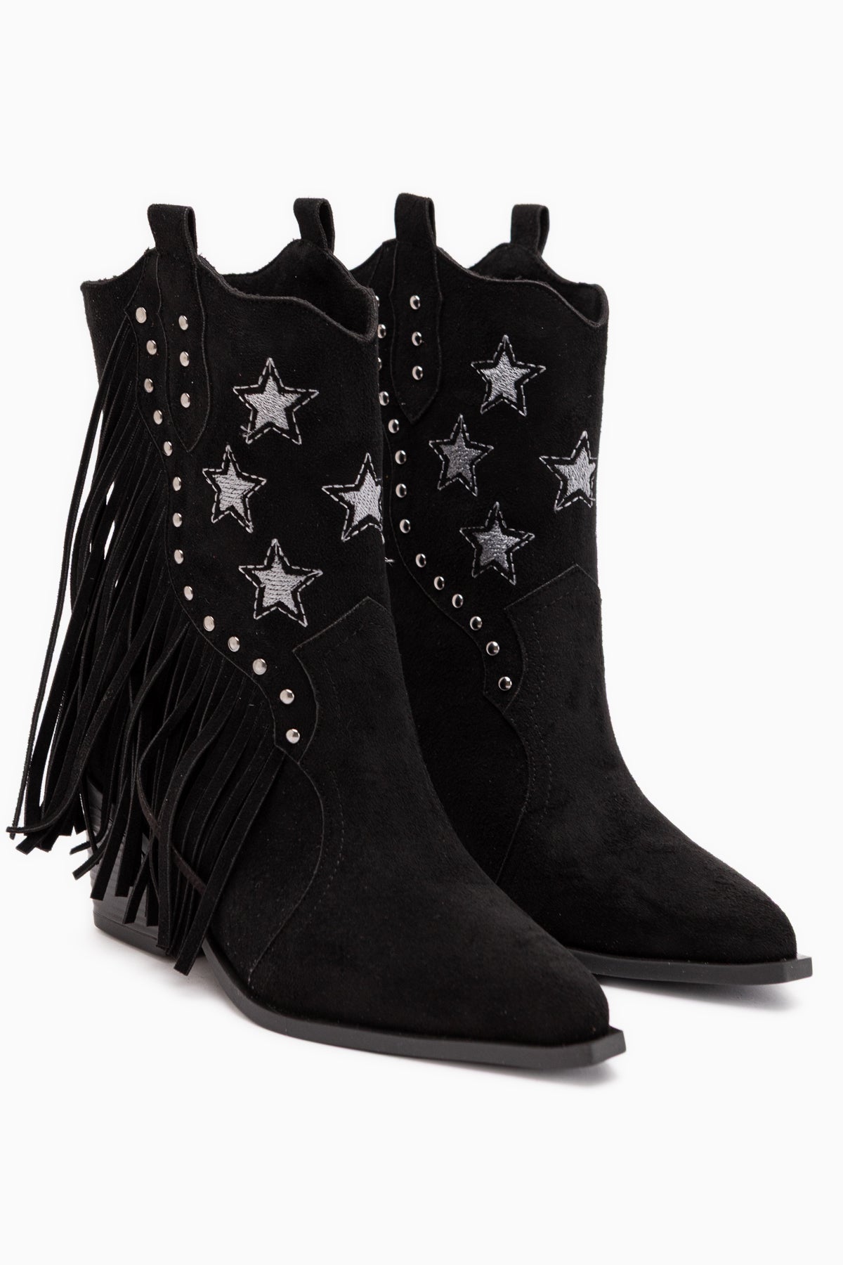 Valeria Black Suede Fringed Star Detailed Women’s Boots
