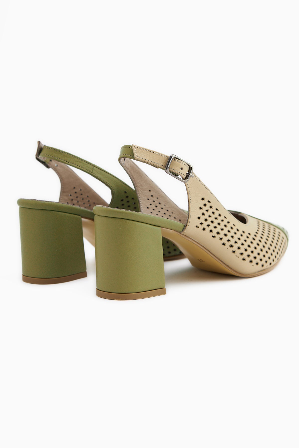 Cassie Genuine Leather Green Beige Heeled Women’s Sandal