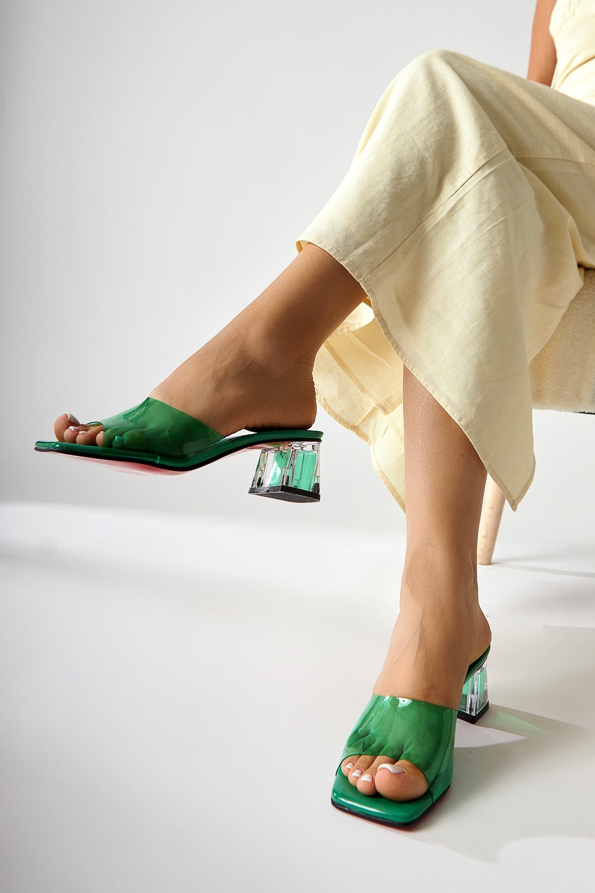 Persa – Green Transparent-Strap Transparent-Heel Slide (Women)