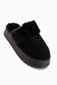 Mariza Black Plush Knitted Thick Sole Women’s Slippers