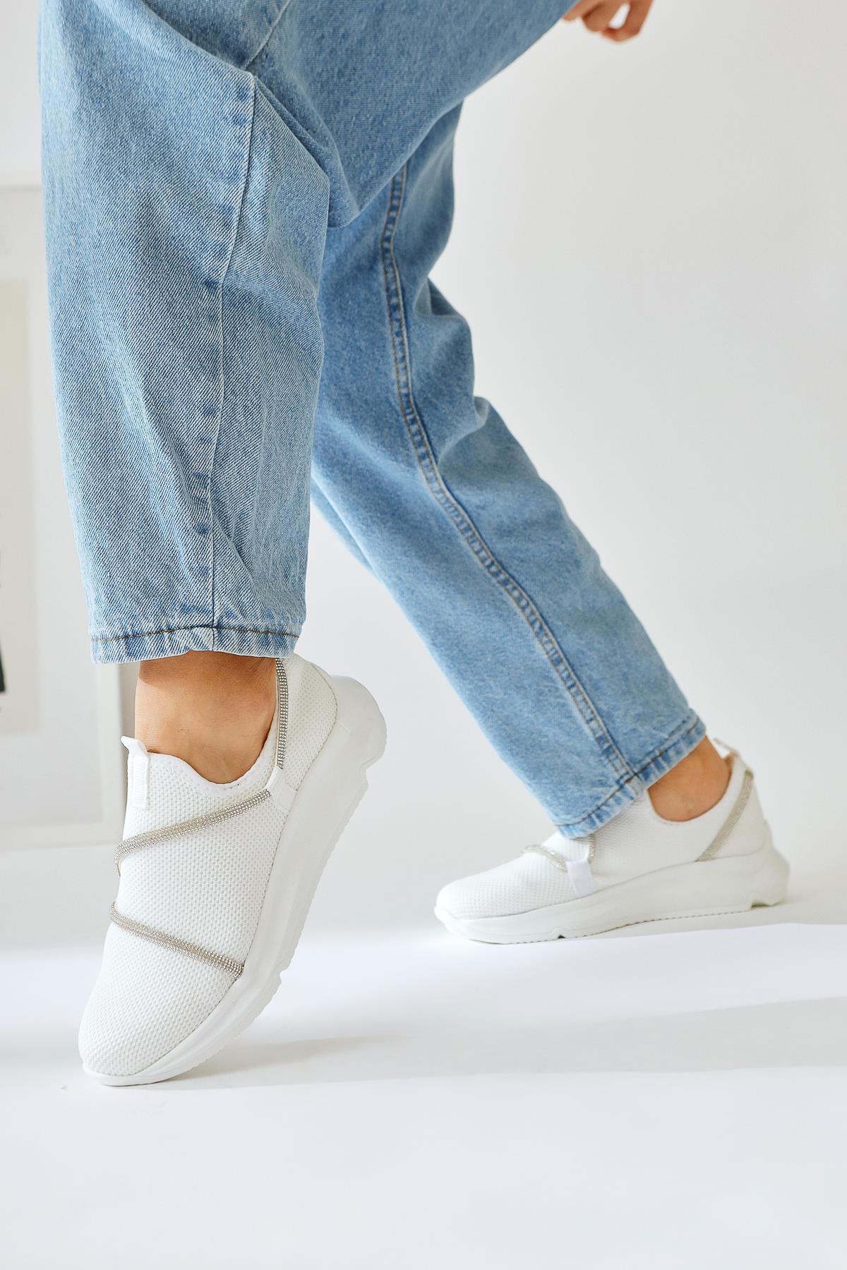 Lorrie White Stone Detailed Sport Shoes