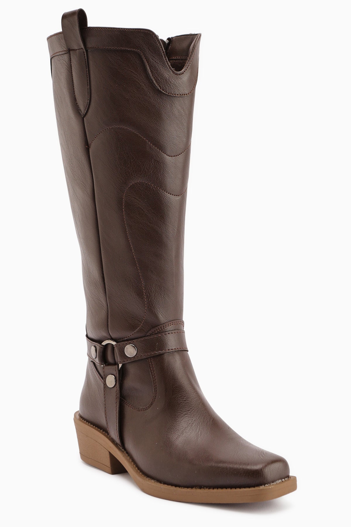 Ferial Brown Embroidered Square Toe Dakota Boots