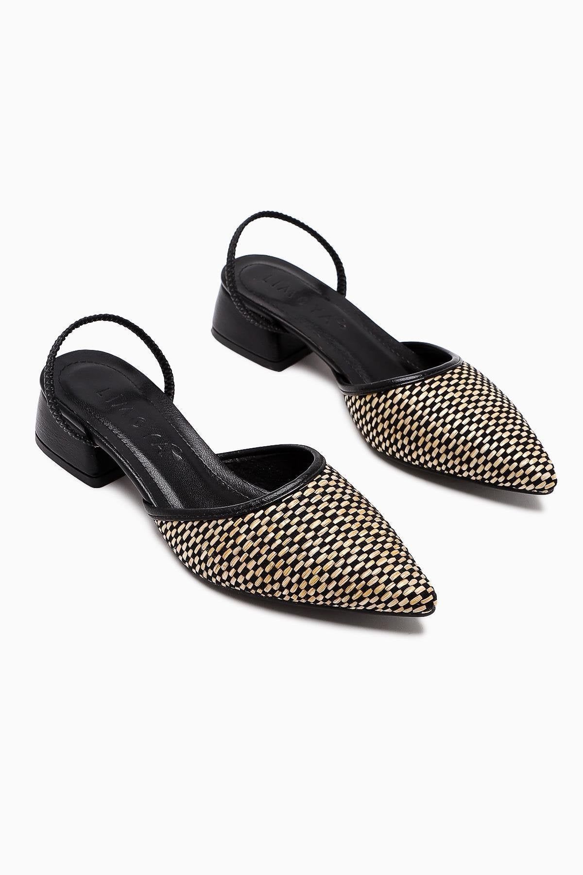 Rosa – Black Straw Pointed-Toe Low Heel Sandal (Women)