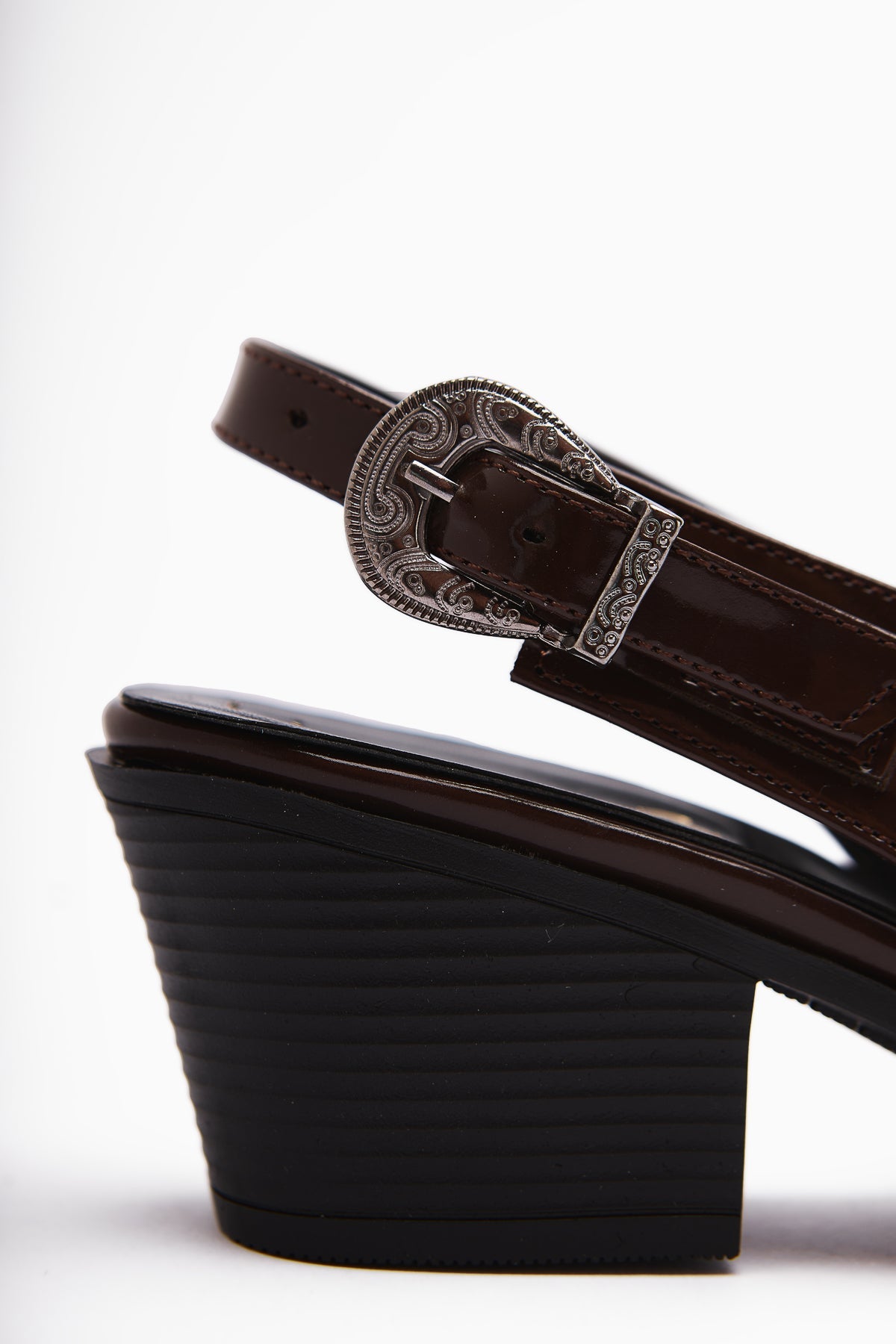 Emira Coffee Patent Leather Pointed Toe Closed Front Women's Sandal