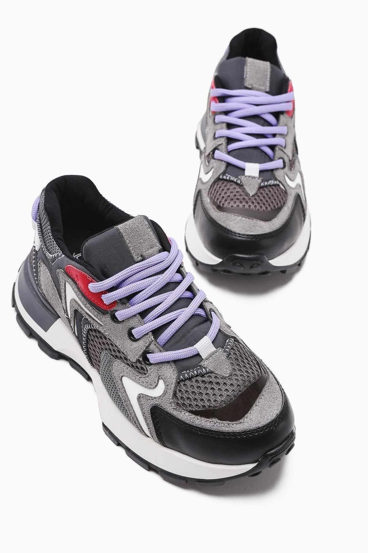 Onella – Charcoal Suede-Detail Lace-Up Sneaker (Women)