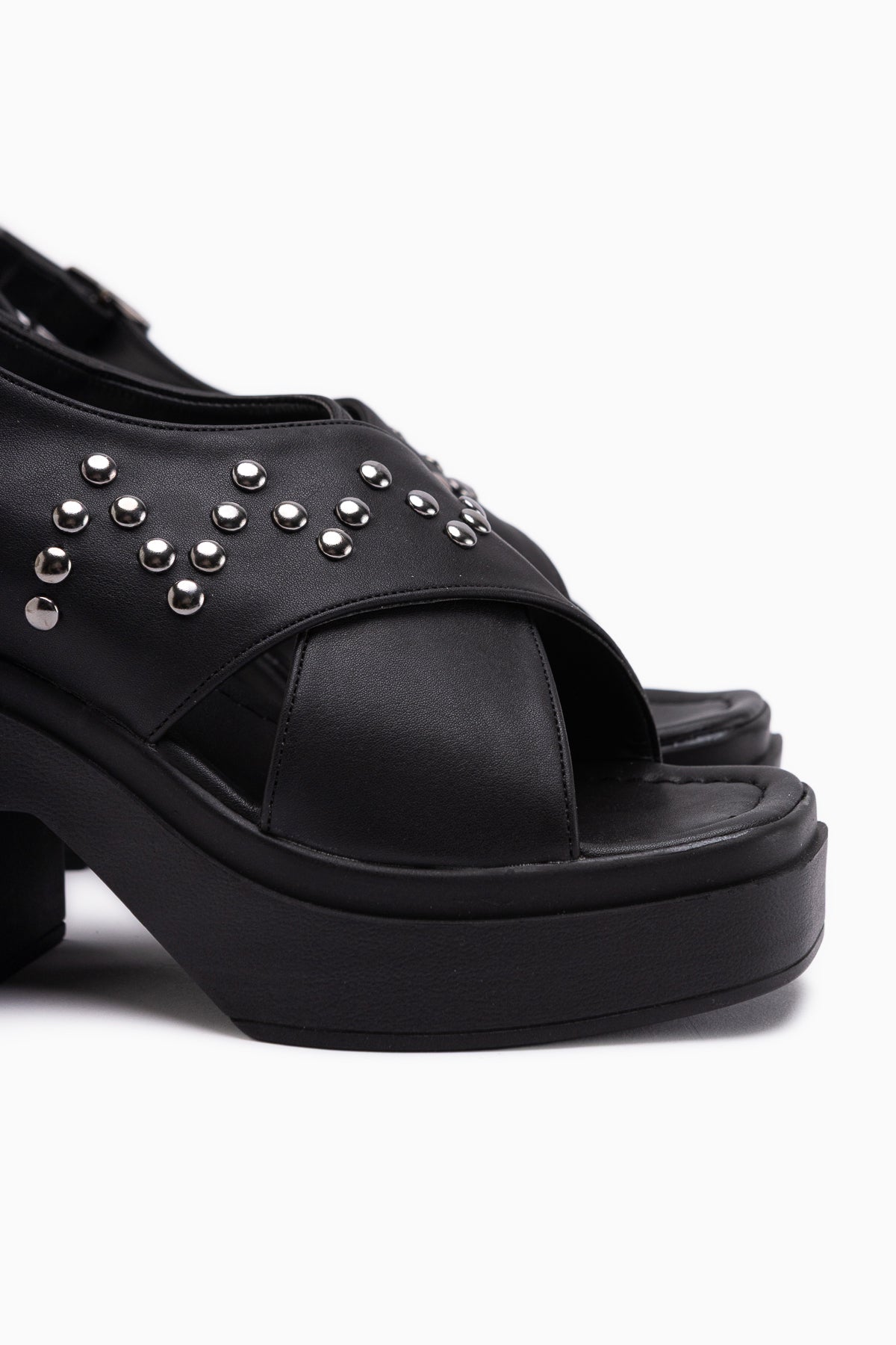 Dorela Black Studded Cross Strap Thick Band Women’s Sandal