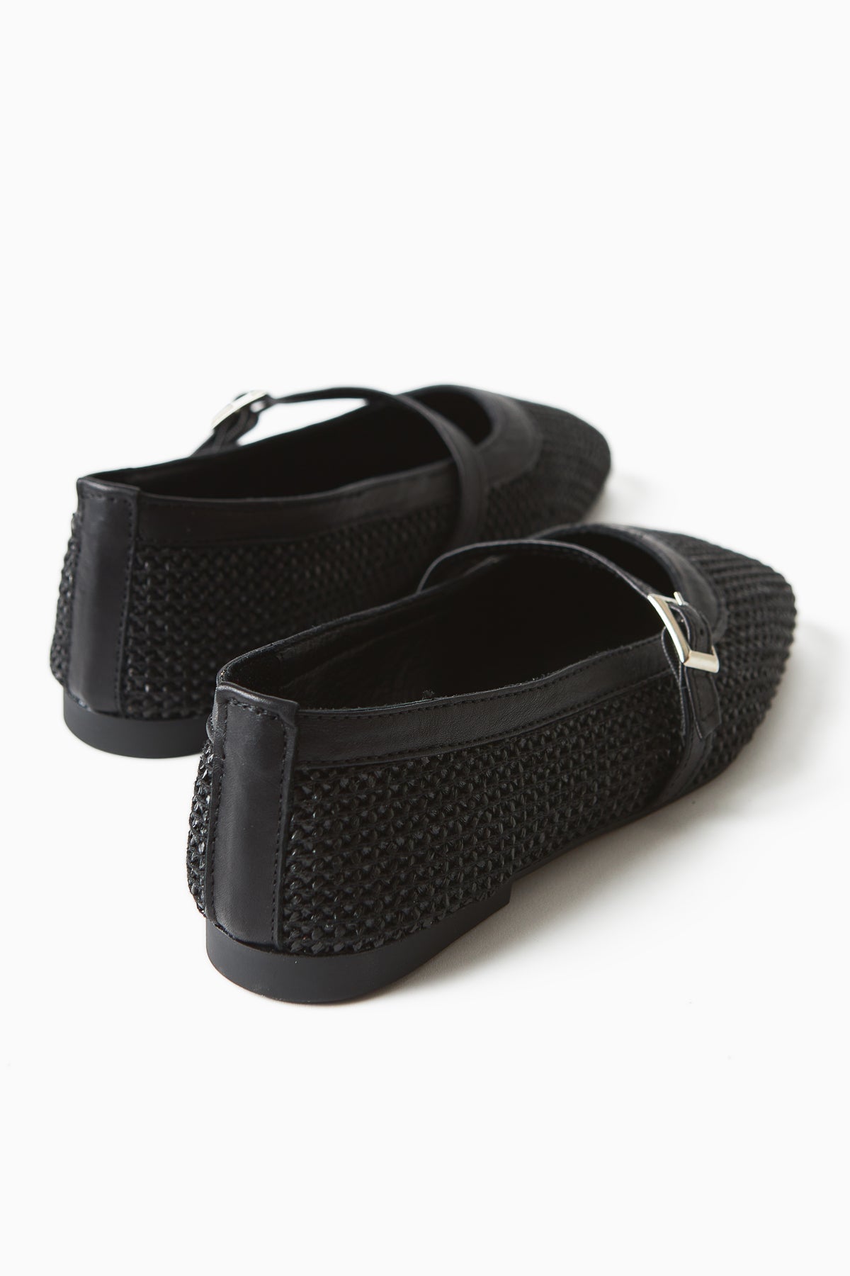 Remza Black Women's Ballet Flat with Buckle, Comfortable Daily Shoe, Woven Texture