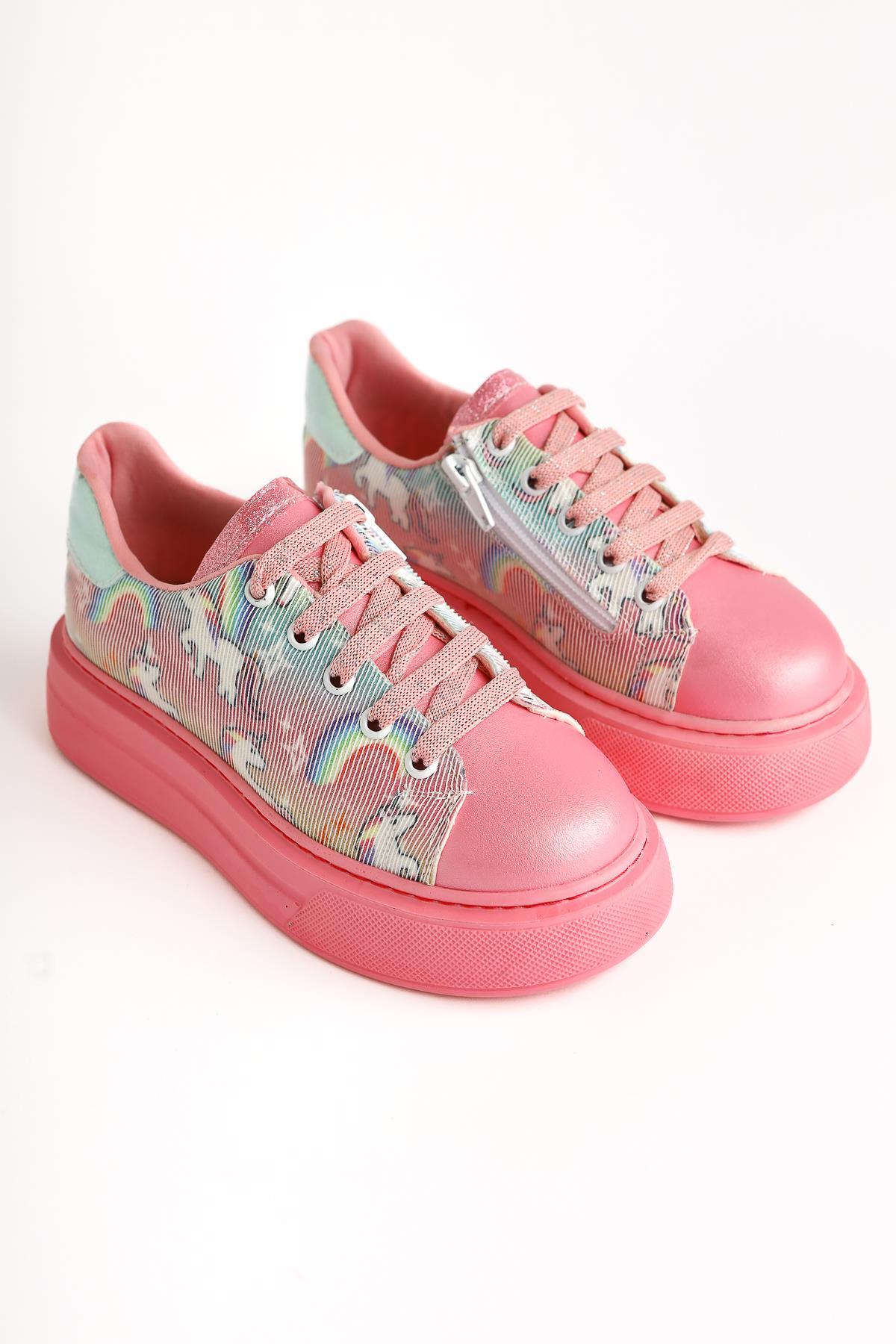 Gea Pink Unicorn Print Kids' Sneakers