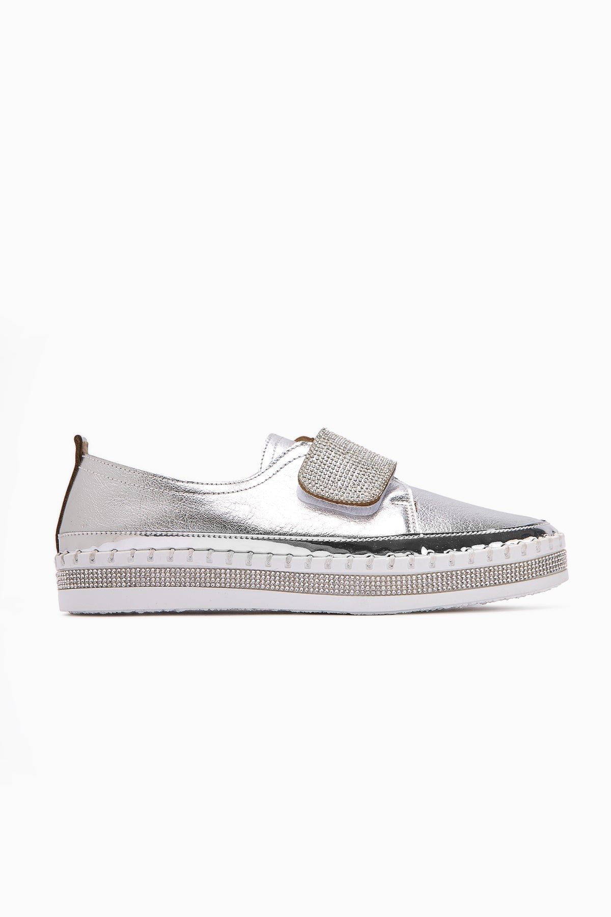 Valmira – White Hook-and-Loop Stone-Detail Shoe (Women)