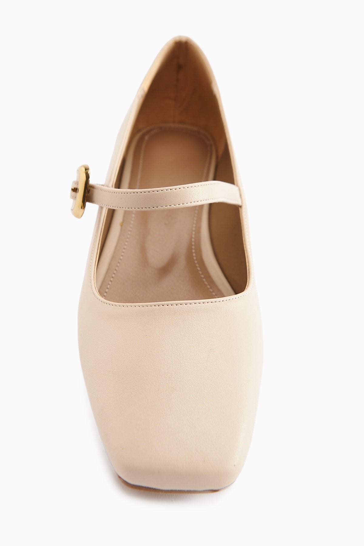 Abby Beige Square Toe Buckle Detailed Women’s Daily Shoes