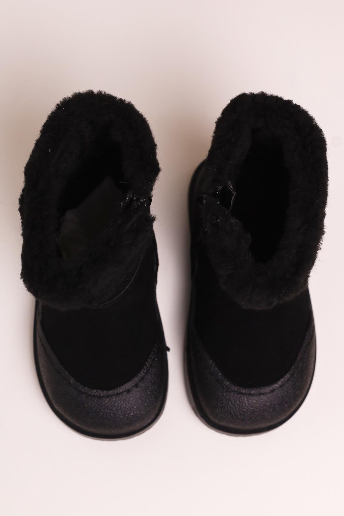 Hanne Black Suede Sequined Fur-Lined Kids' Boots