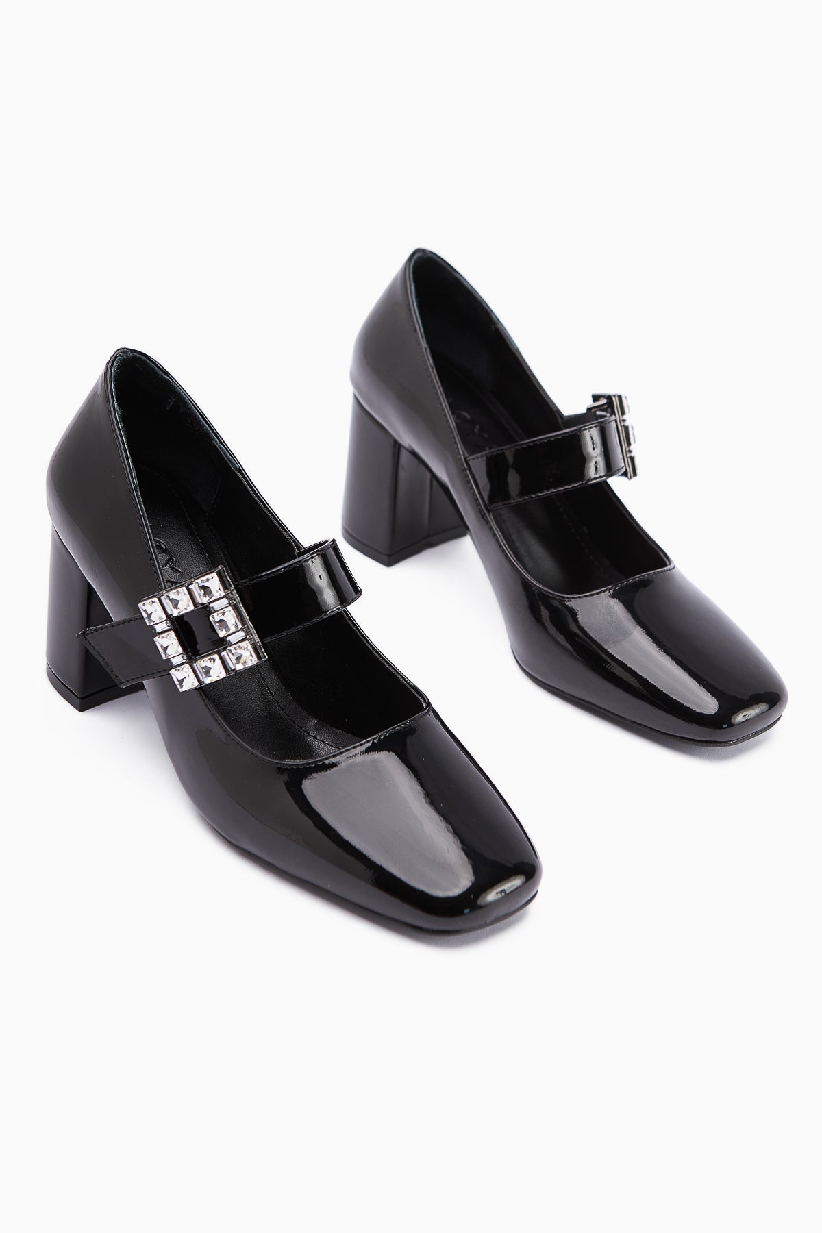 Liss Black Patent Square-Toed Women’s Heeled Shoes