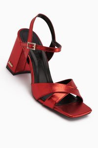 Lean Red Cross Strap Thick Heeled Women’s Sandal