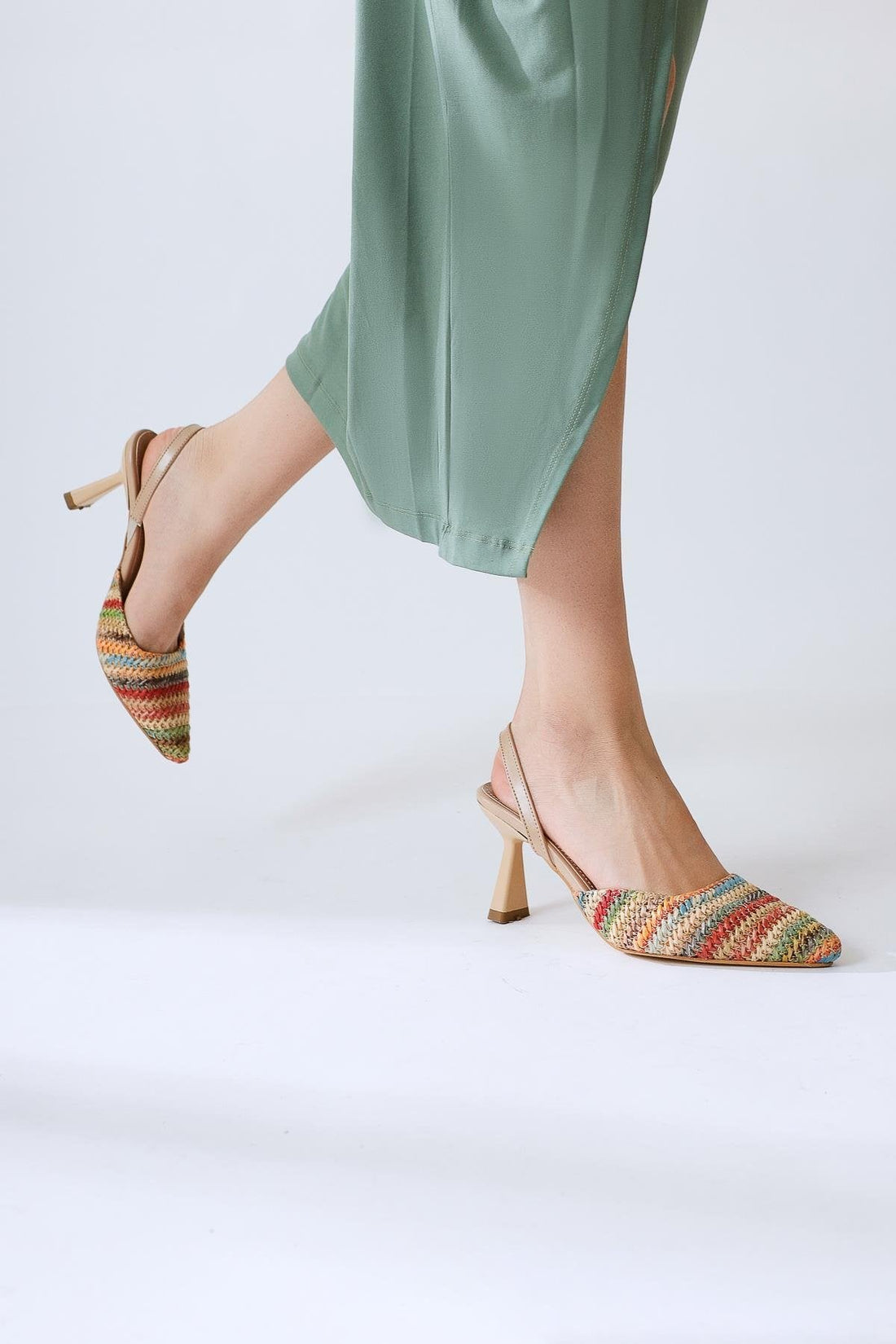 Maddy Multicolor Woven Detail Pointed-Toe Heeled Sandal