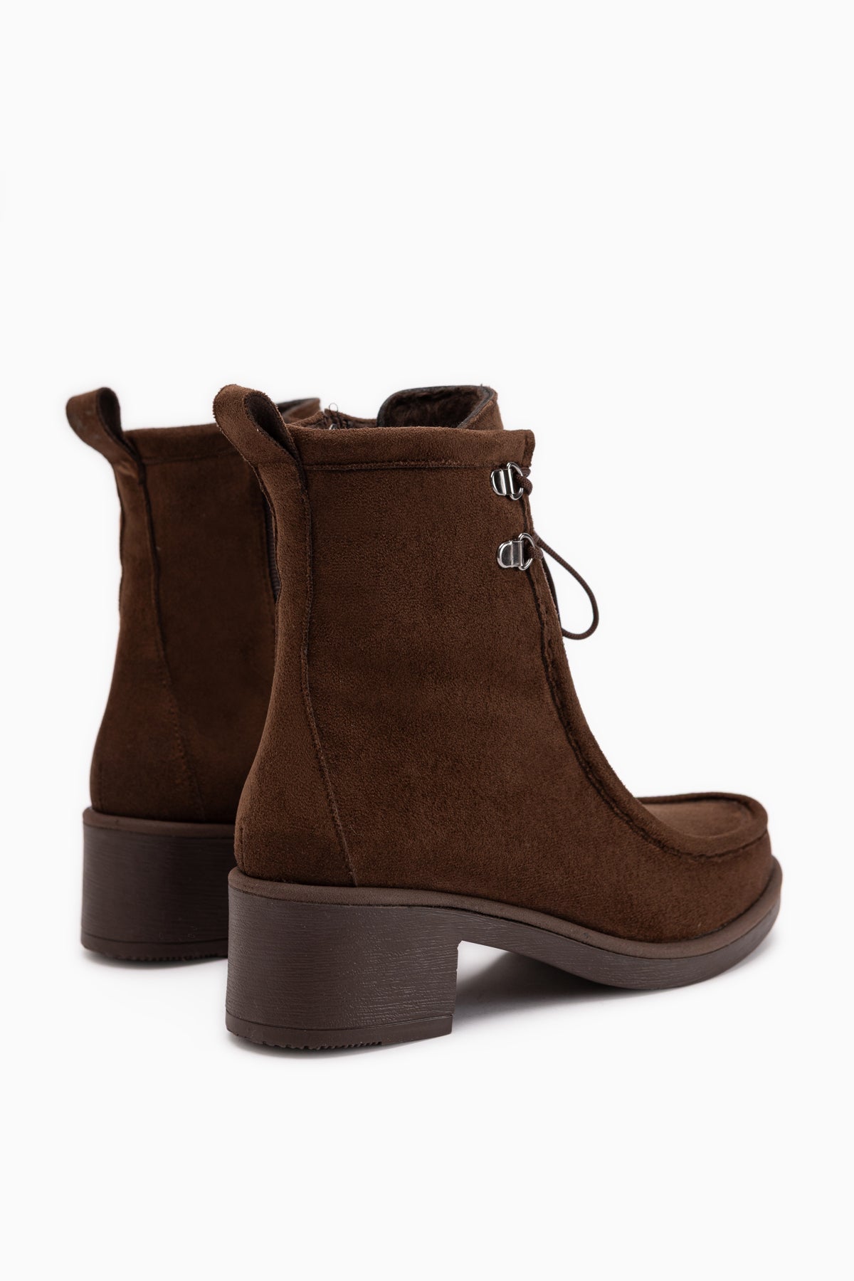 Joey Coffee Suede Lace-Up Chunky Heeled Women’s Boots