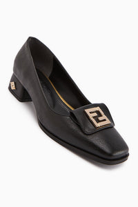 Emmy Black Buckled Low Heel Women's Shoes